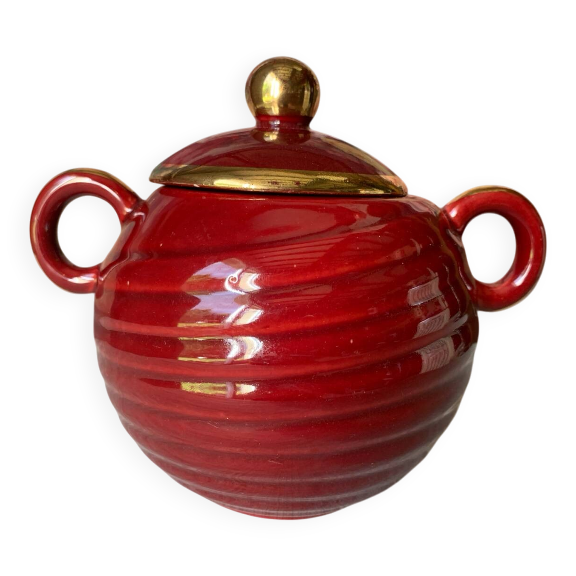 Saint Clément Art Deco Burgundy and Gold Sugar Bowl