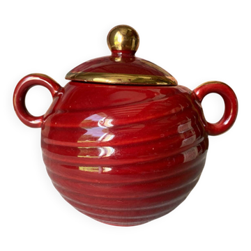 Saint Clément Art Deco Burgundy and Gold Sugar Bowl