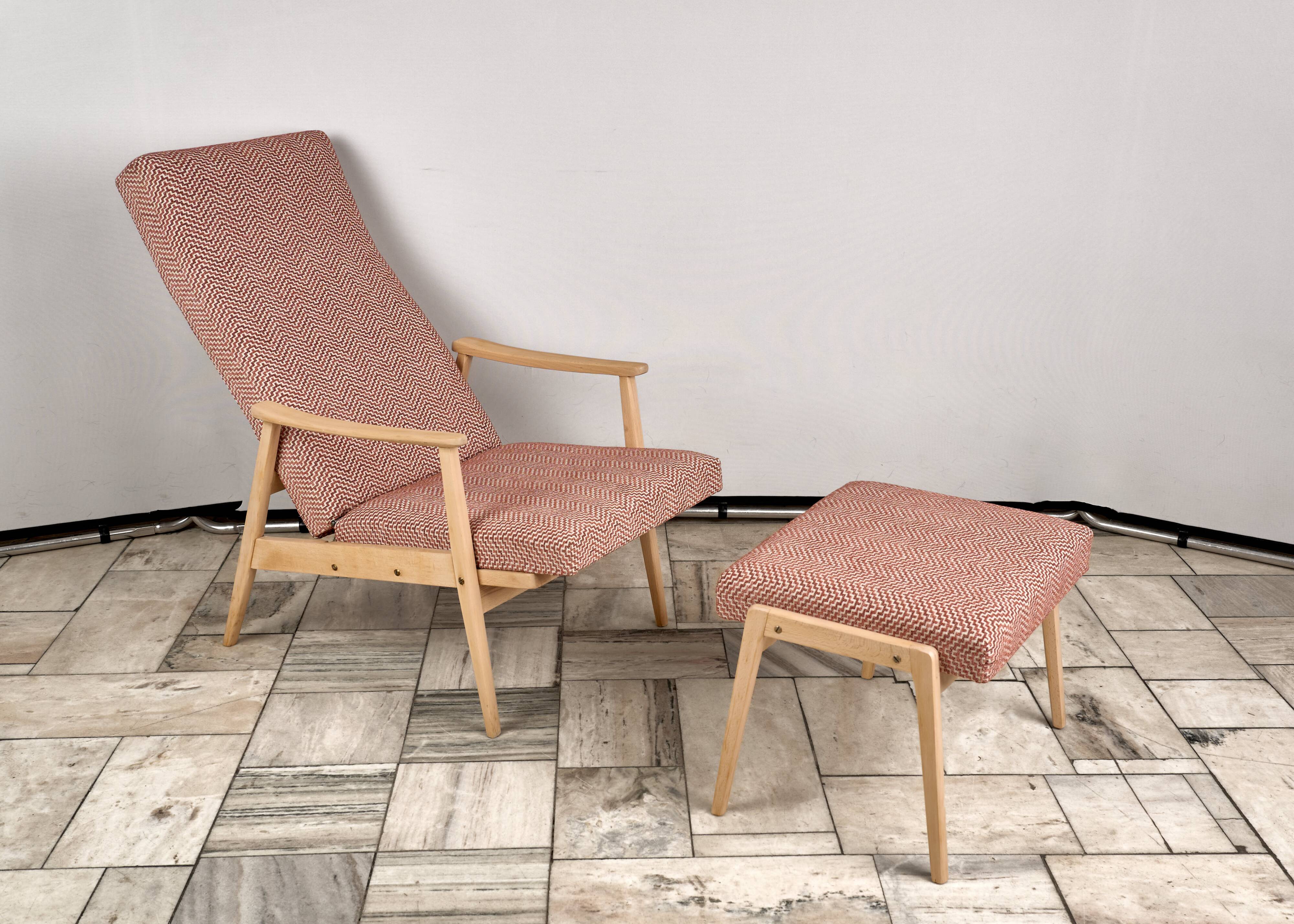 Vintage Recliner Armchair with Ottoman, 1960s, Czechoslovakia