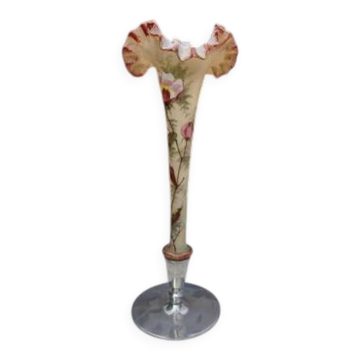 Single-flower vase in glass paste and tin by G. Lasserre