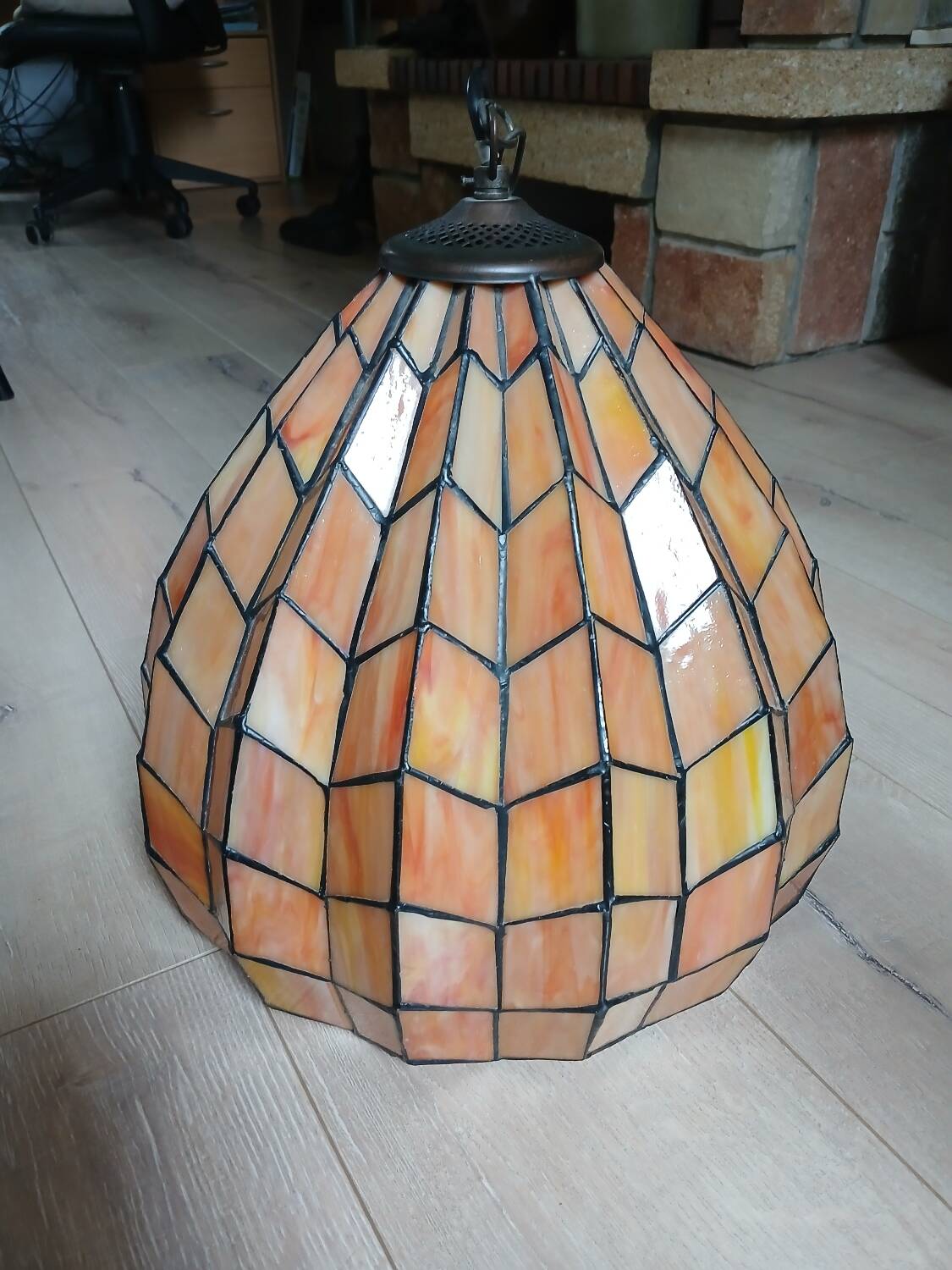 Antique stained glass and bronze pendant light