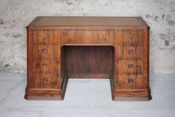 Bureau de ministre victorien XIXe, bureau à caissons anglais, meuble bois