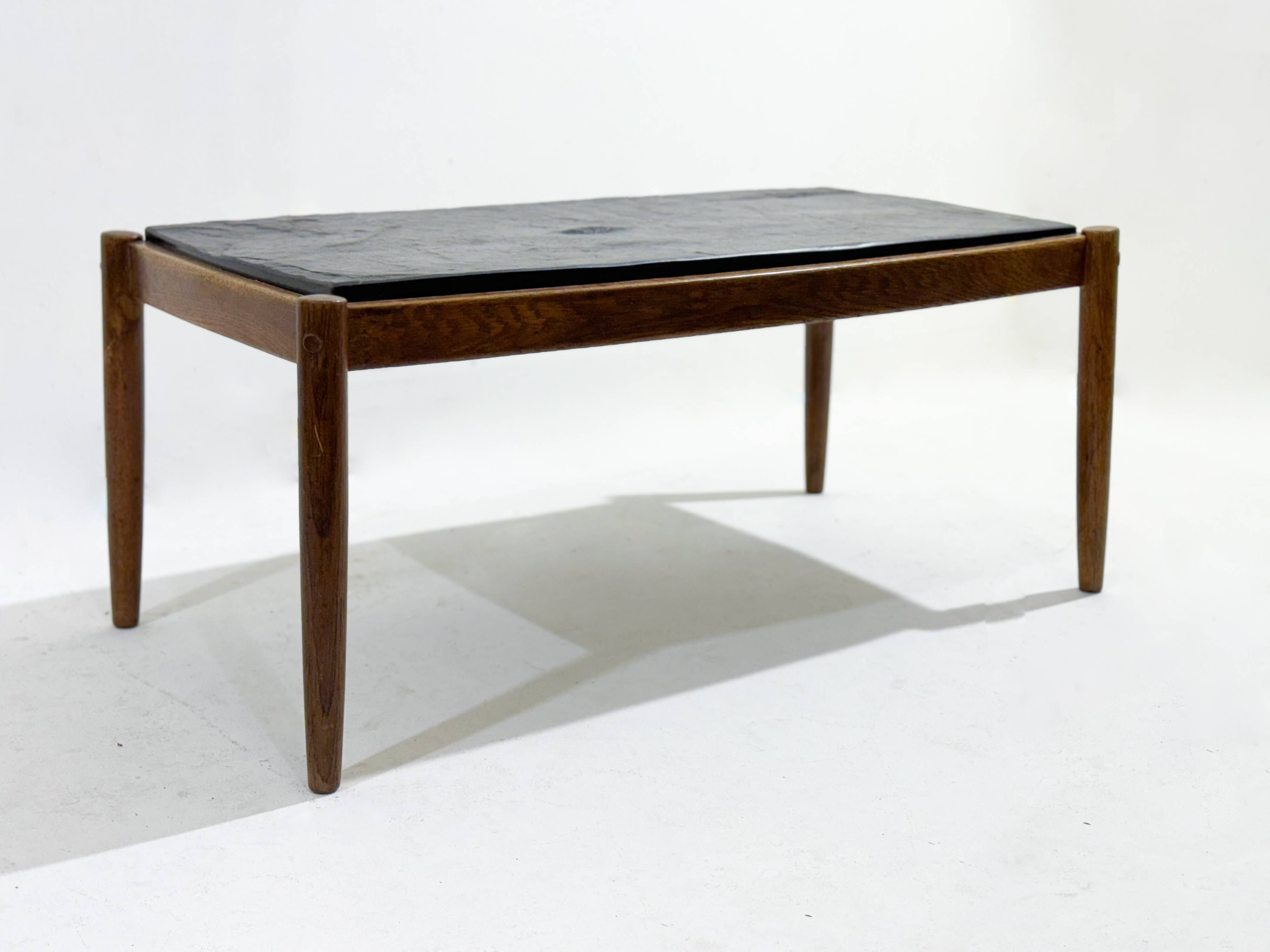 Mid-Century Modern Coffee Table, Oak and Shale