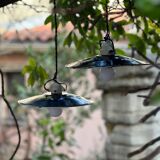 Pair of black and white sheet metal pendant lights, ceramic sockets
