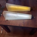 Large pair of art deco domed glass hotel lobby sconces