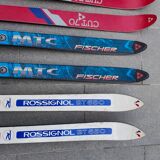3 pairs of vintage skis: Rossignol Strato, ST 650 & Fischer.