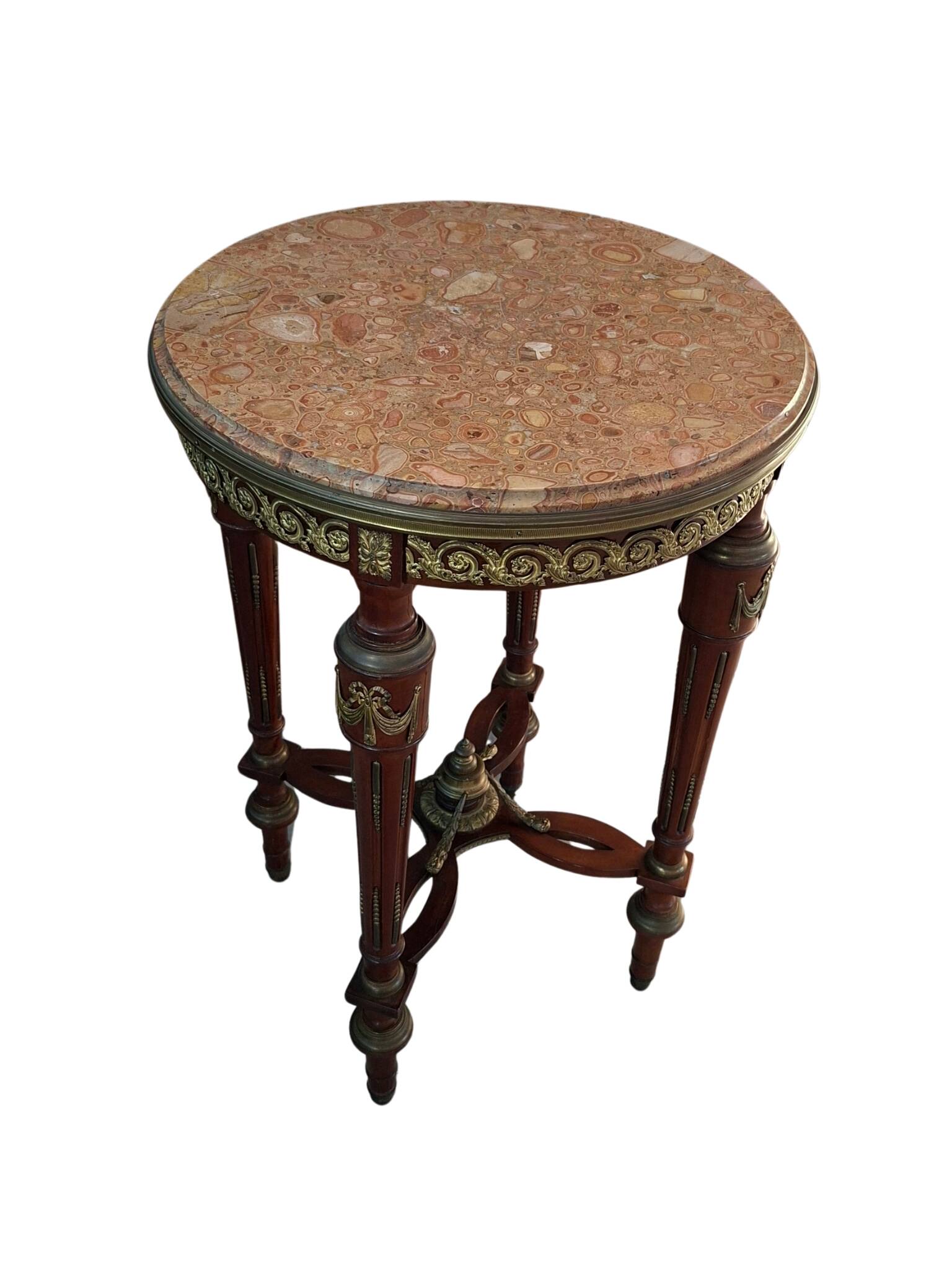 Guéridon Neoclassico in Mogano e Marmo Rosso Fine '800