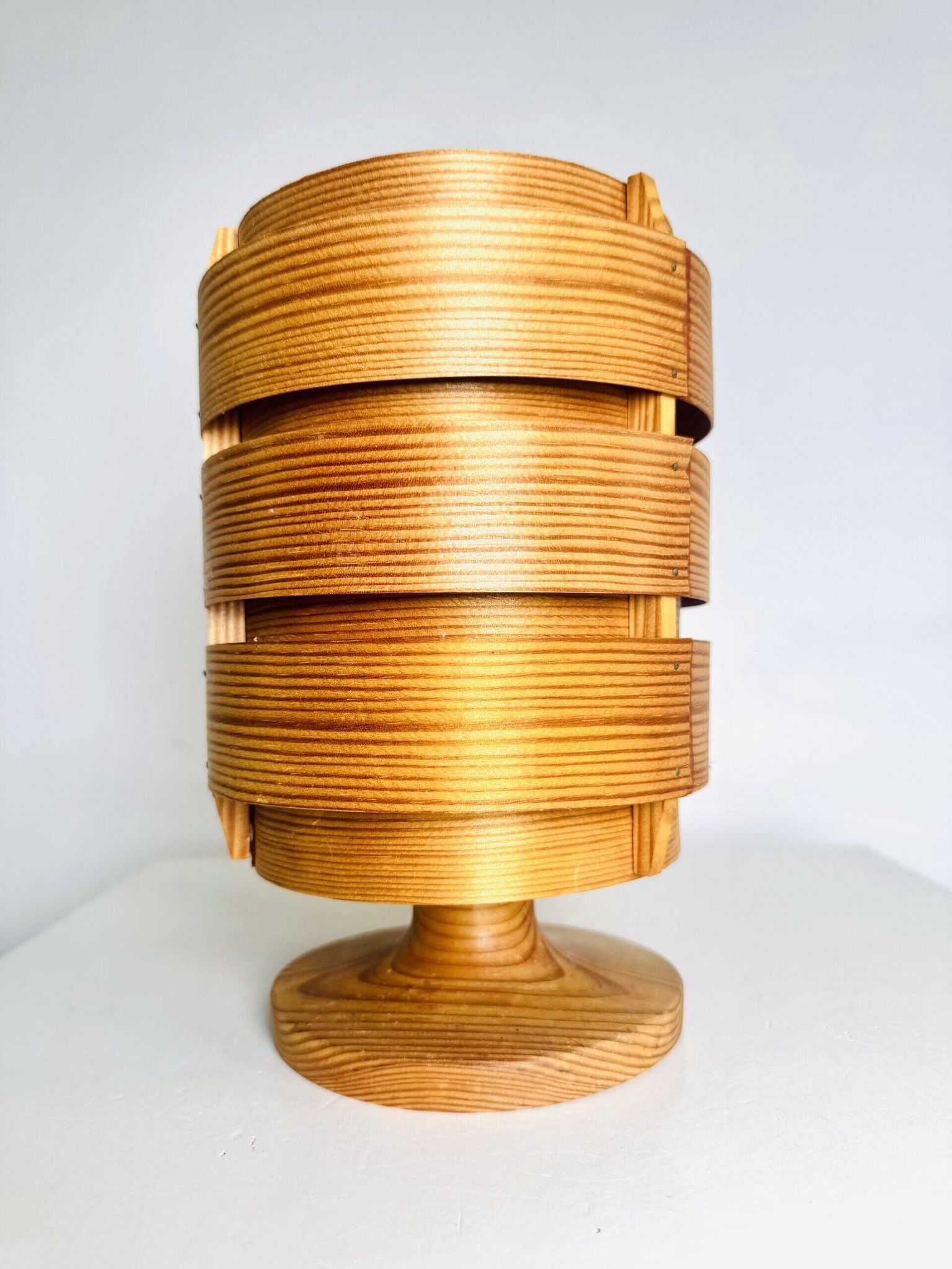 Cylindrical Pine Veneer Table Lamp By Hans-Agne Jakobsson For Ab Ellysett, Sweden 1960S