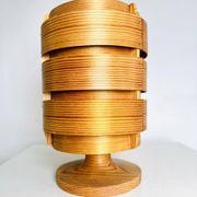 Cylindrical Pine Veneer Table Lamp By Hans-Agne Jakobsson For Ab Ellysett, Sweden 1960S
