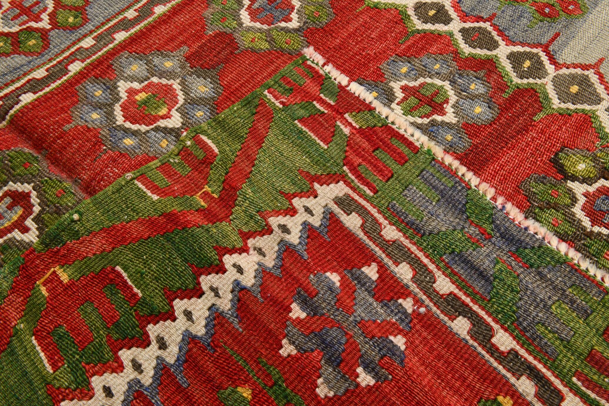 5x11 Kilim Red & Blue Geometric Vintage Rug, 168x342Cm