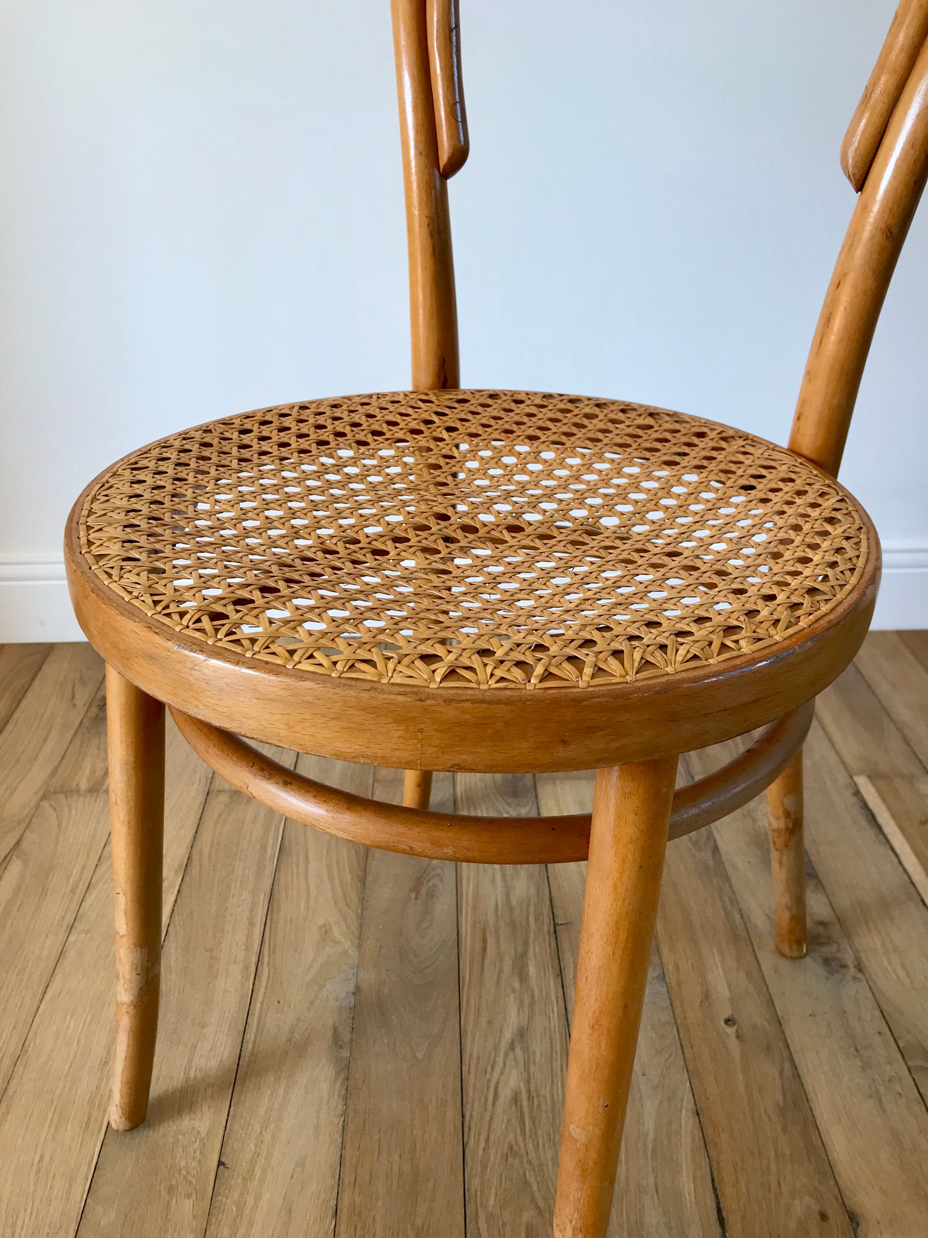 Baumann bistro chair in bent wood and blond wood canning 40s-50s