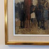 Mid-Century Modern Swedish "Assemble", Vintage Figurative Oil Painting, Framed
