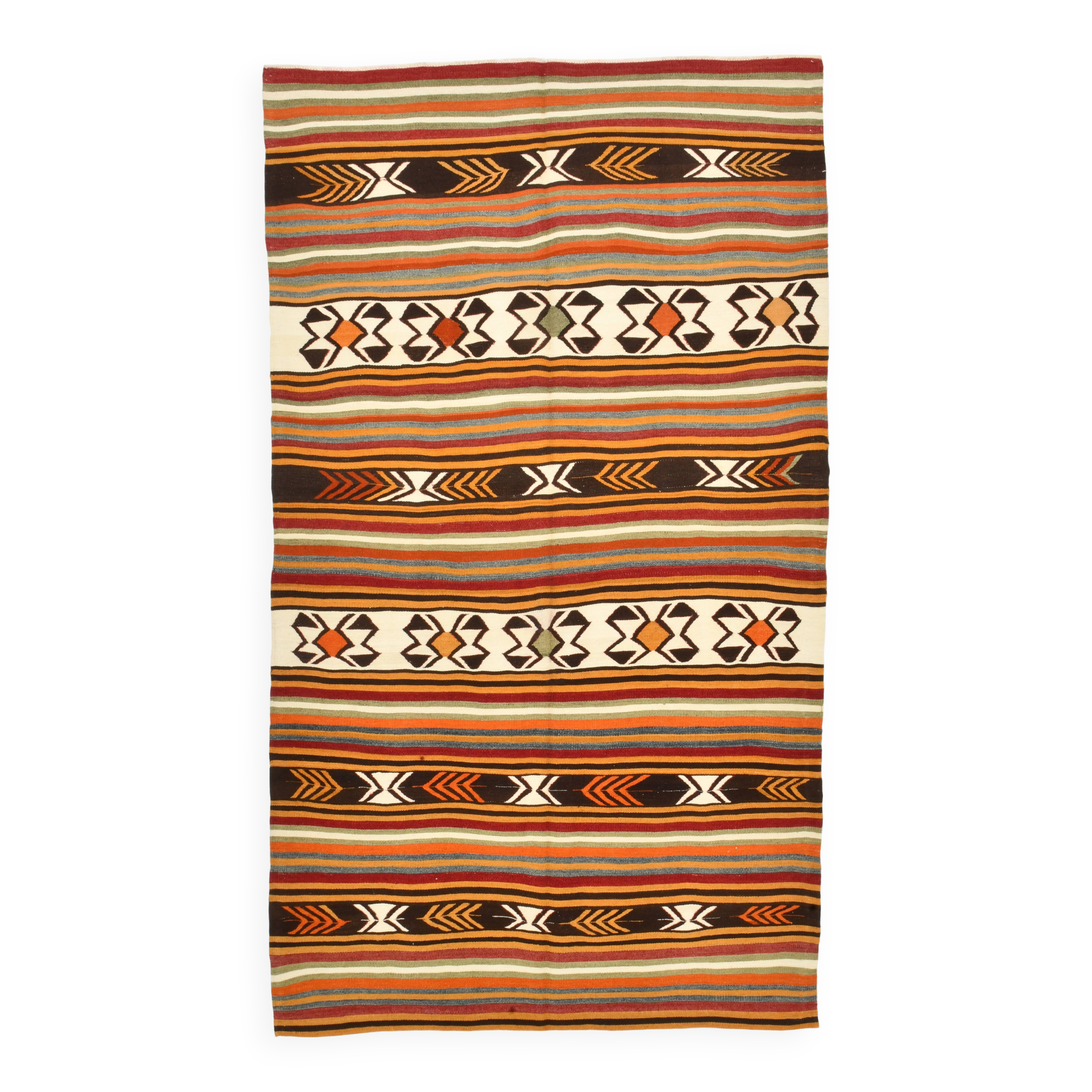 5x9 Striped Anatolian Kilim Rug, Turkish Kilim Rug, 148x264Cm