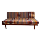 Peter Hvidt Knoll wooden banquette sofa with new cushions.