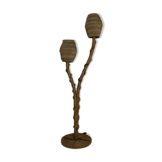 Lampadaire bambou rotin coco vintage