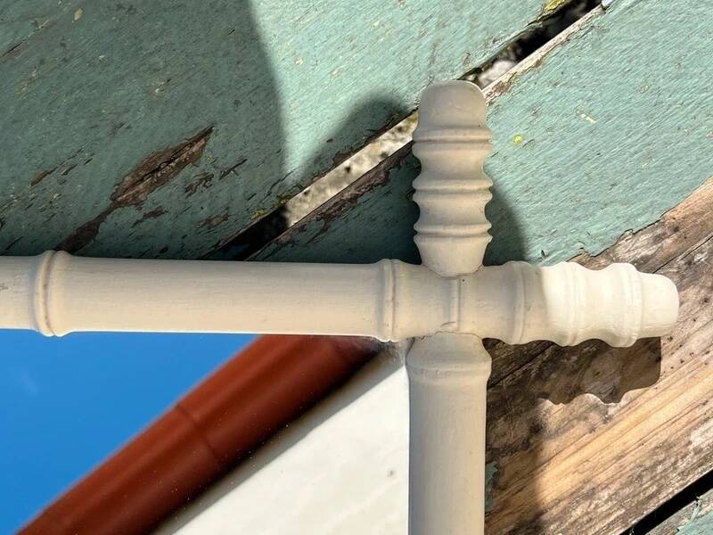 Vintage wooden turned mirror, white, rectangular, 1940s.