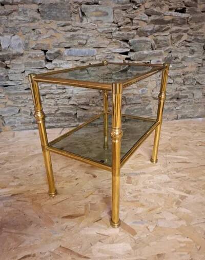 Coffee Table Maison Jansen Style - Brass & Smoked Glass - 1970