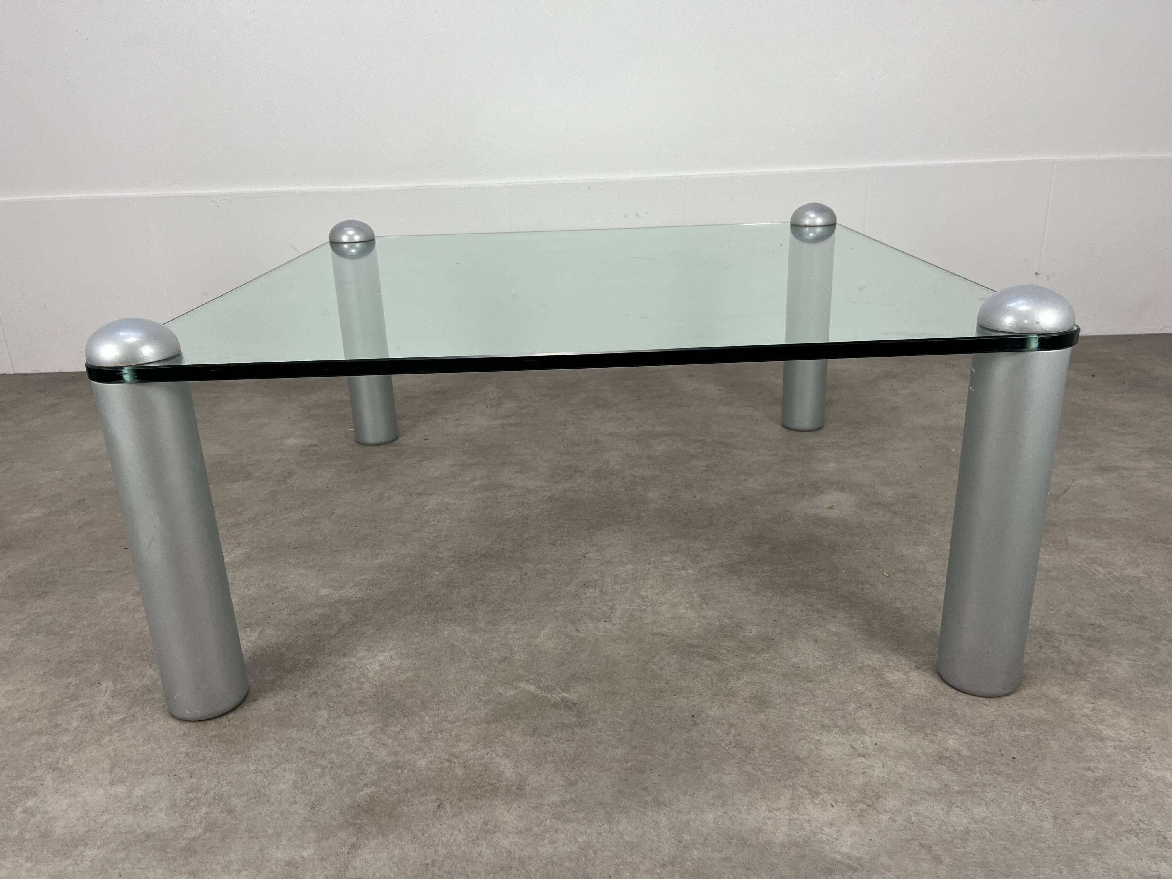 Ligne Roset coffee table, glass, postmodern design, 80s