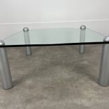 Ligne Roset coffee table, glass, postmodern design, 80s