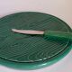 Cheese platter in antique faux-bois slurry, and its matching knife