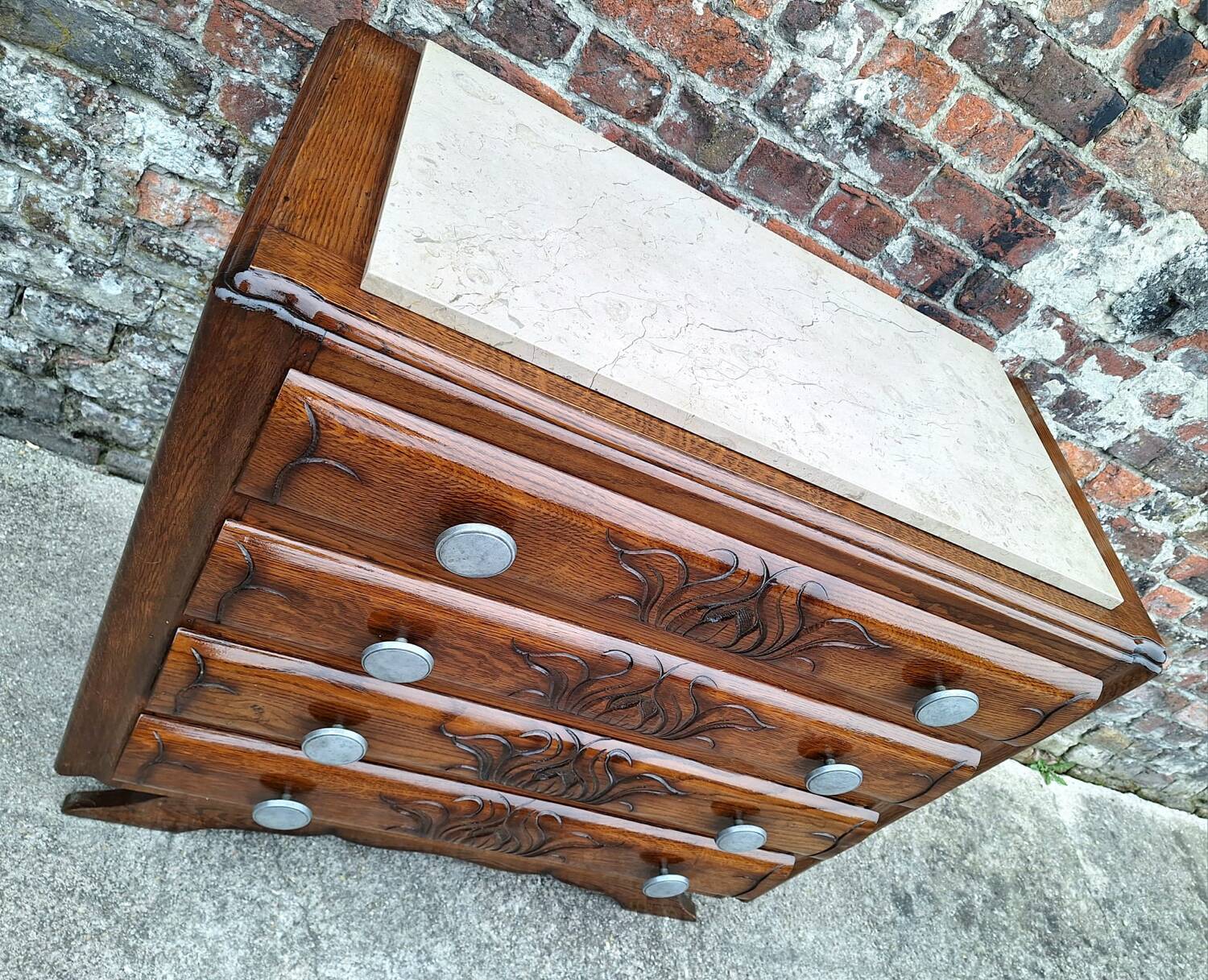 Art deco chest of drawers marble top, vintage old furniture