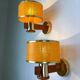 Pair of vintage rattan & wood wall sconces, Italy, circa 1970s