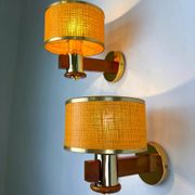 Pair of vintage rattan & wood wall sconces, Italy, circa 1970s