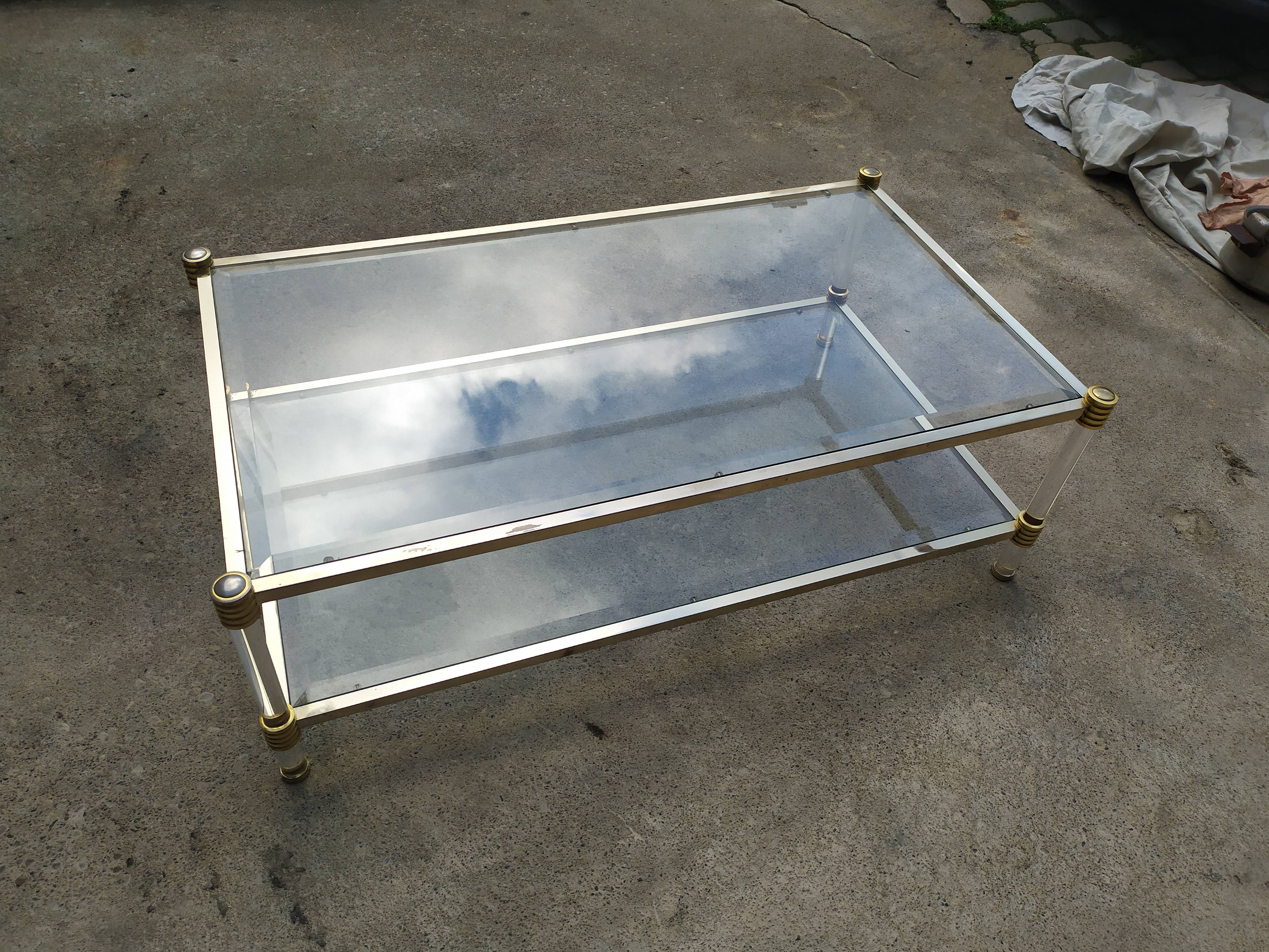Table basse double plateau verre vintage