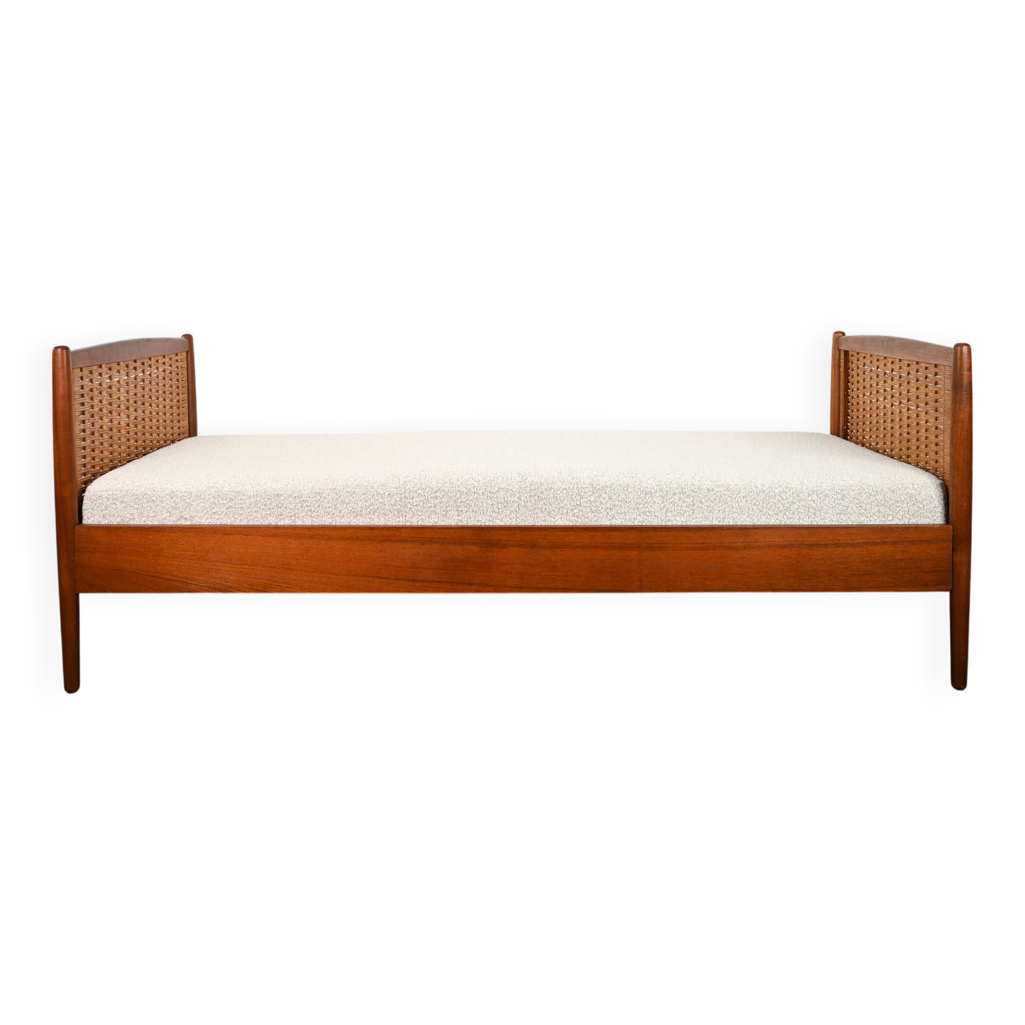 Danish teak bed from the 1960s / reupholstered mattress