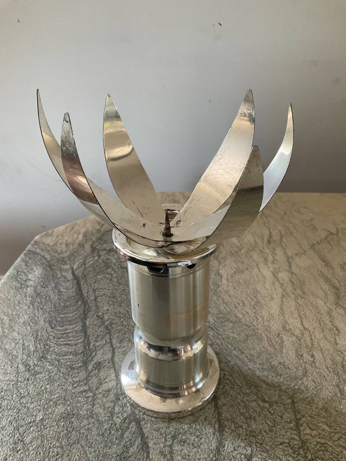Vintage Lotus candle holder in silver metal