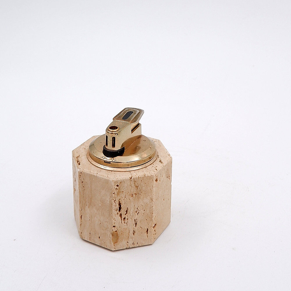 Vintage octagonal table lighter by Cerri Nestore in travertine - Italy 1970s