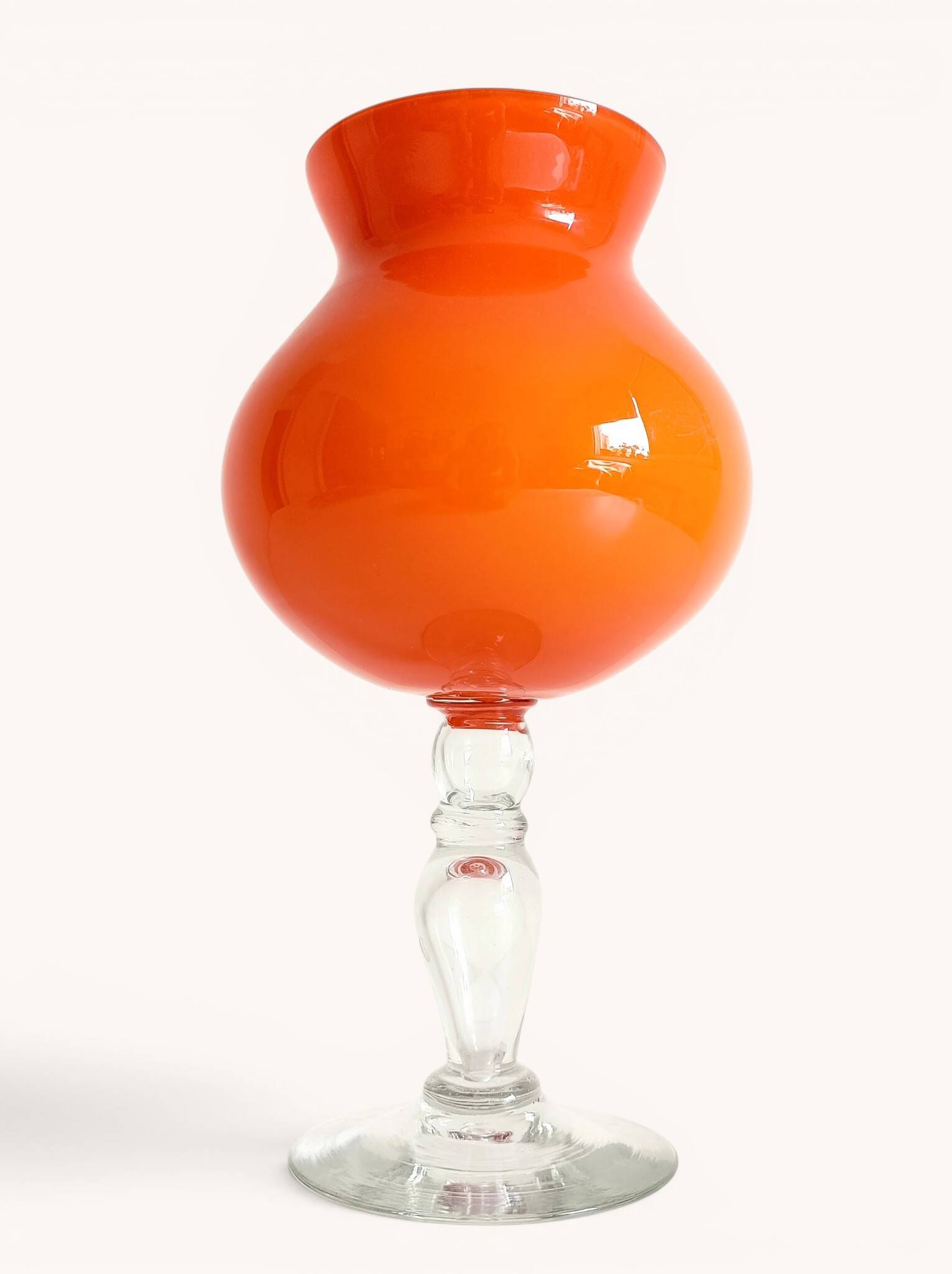 Murano Orange Cased Glass Large Goblet Vase, Italy, 1970s