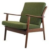 Mid century teak De Ster fauteuil 'Holtet' nieuwe bekleding