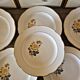 6 Gien Gardanne dinner plates, pink and yellow, with gold trim
