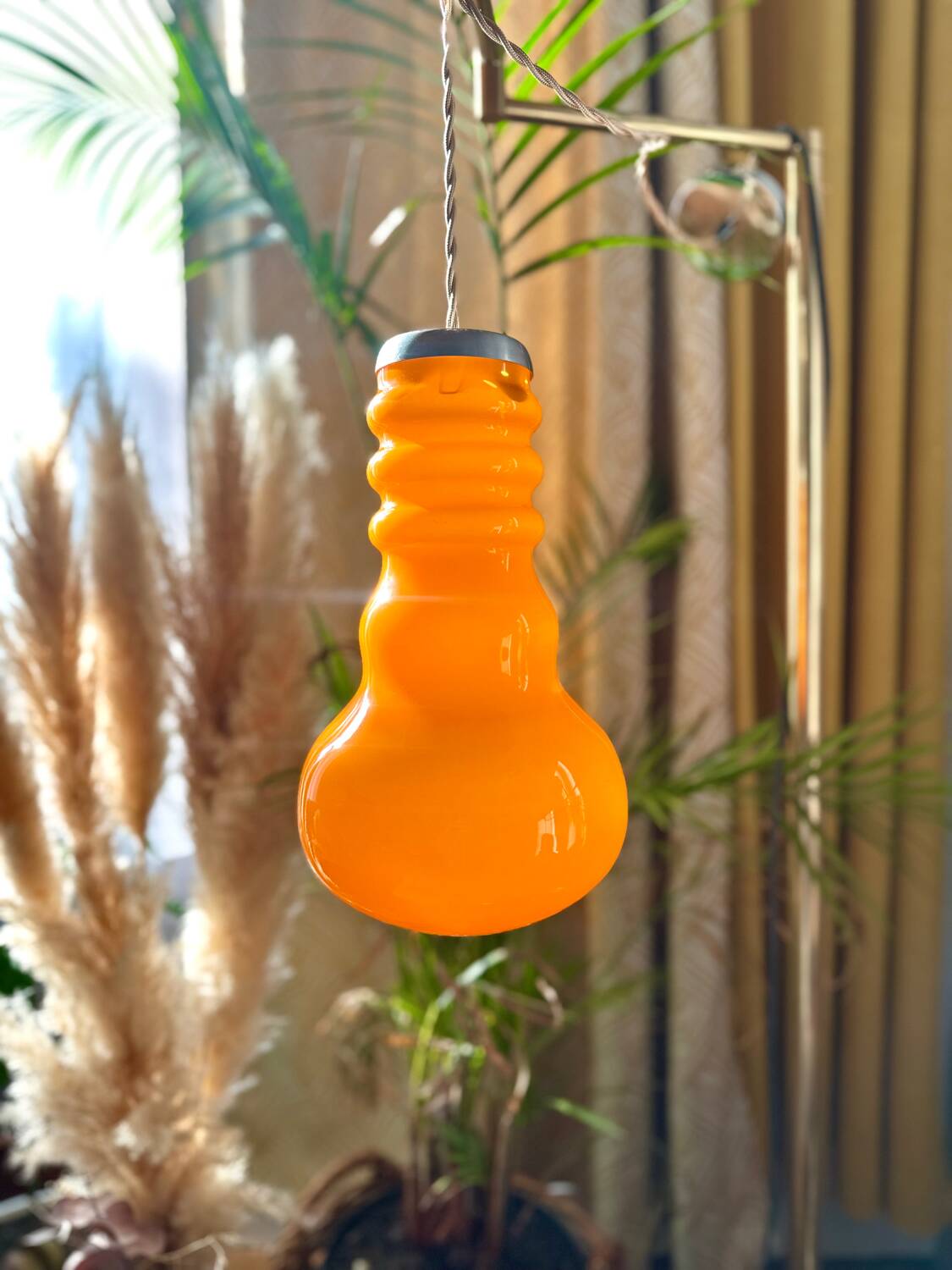 Vintage seventies orange opaline pendant light
