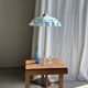 Vintage suspension in white and blue glass with wavy edge D46 H53
