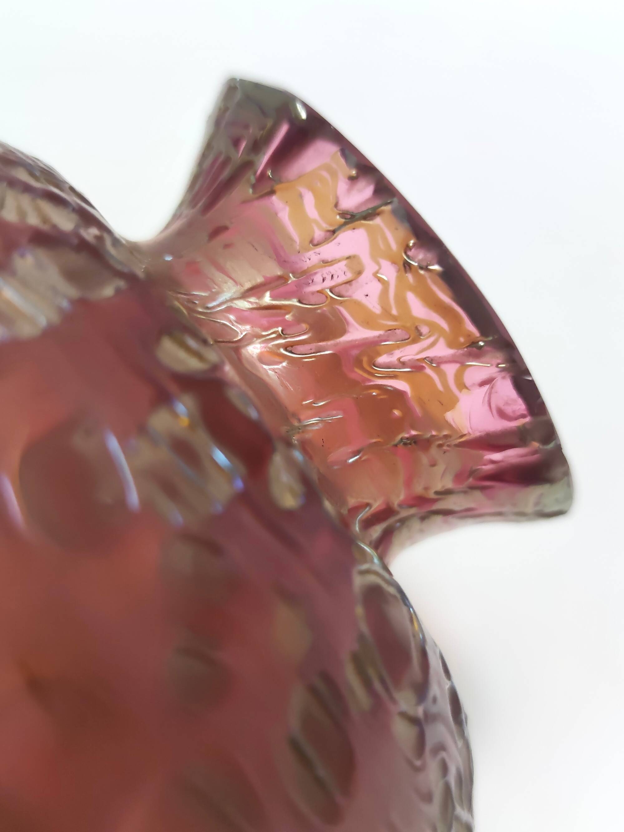 Pink Iridescent Etched Blown Glass Vase "Diaspora" by Loetz