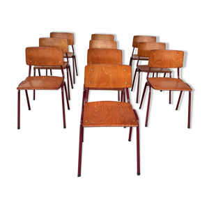 Lot de 10 chaises d'école - bois