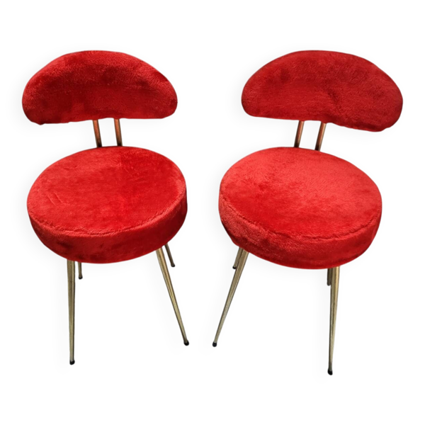 Paire de chaises moumoute fourrure rouge Pelfran Vintage