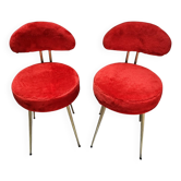 Paire de chaises moumoute fourrure rouge Pelfran Vintage