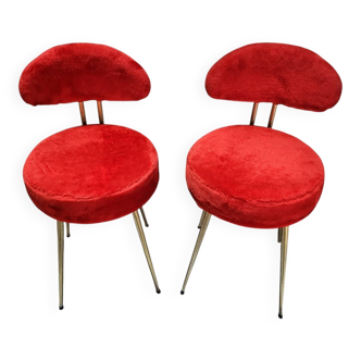 Pair of Pelfran Vintage red furry sheepskin chairs