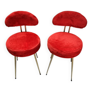 Paire de chaises moumoute fourrure rouge Pelfran Vintage