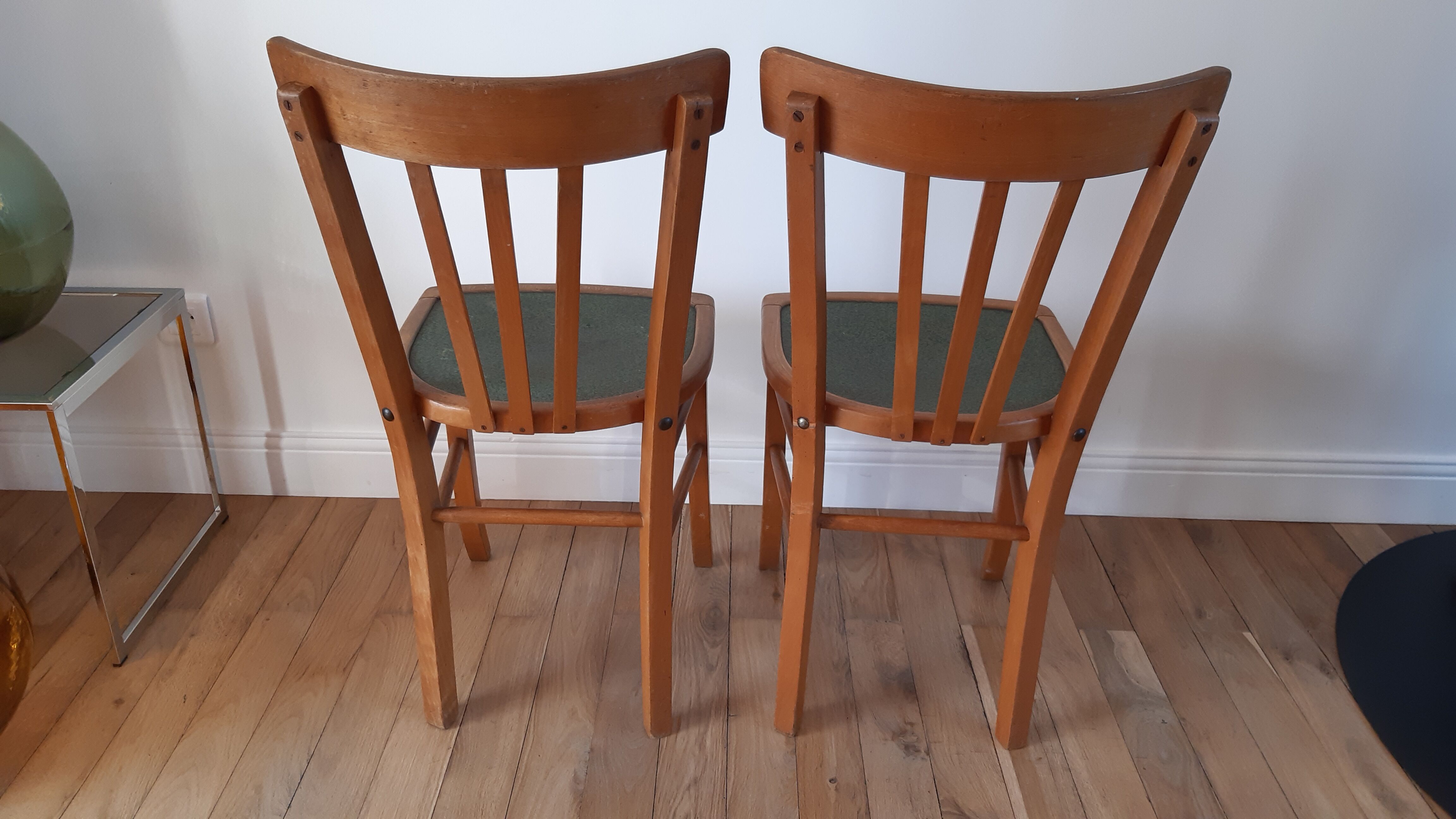 Pair of Luterma bistro chairs in beech wood and green seat 50s