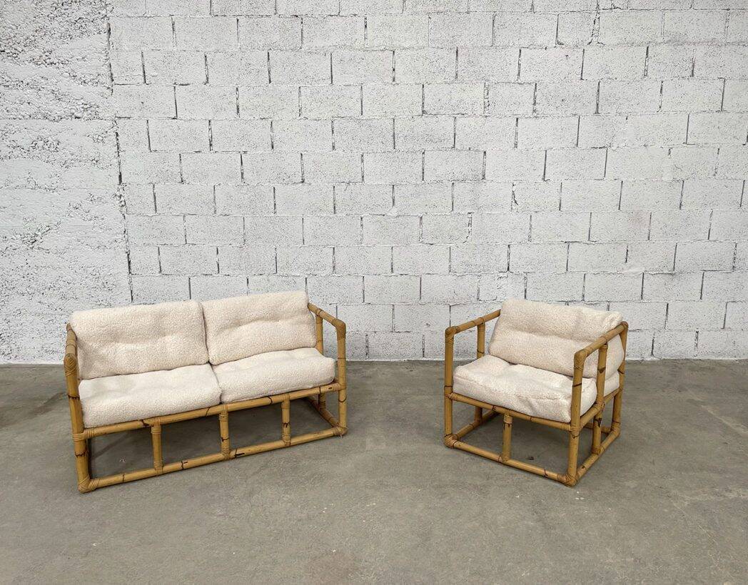 60s bamboo bench and armchair