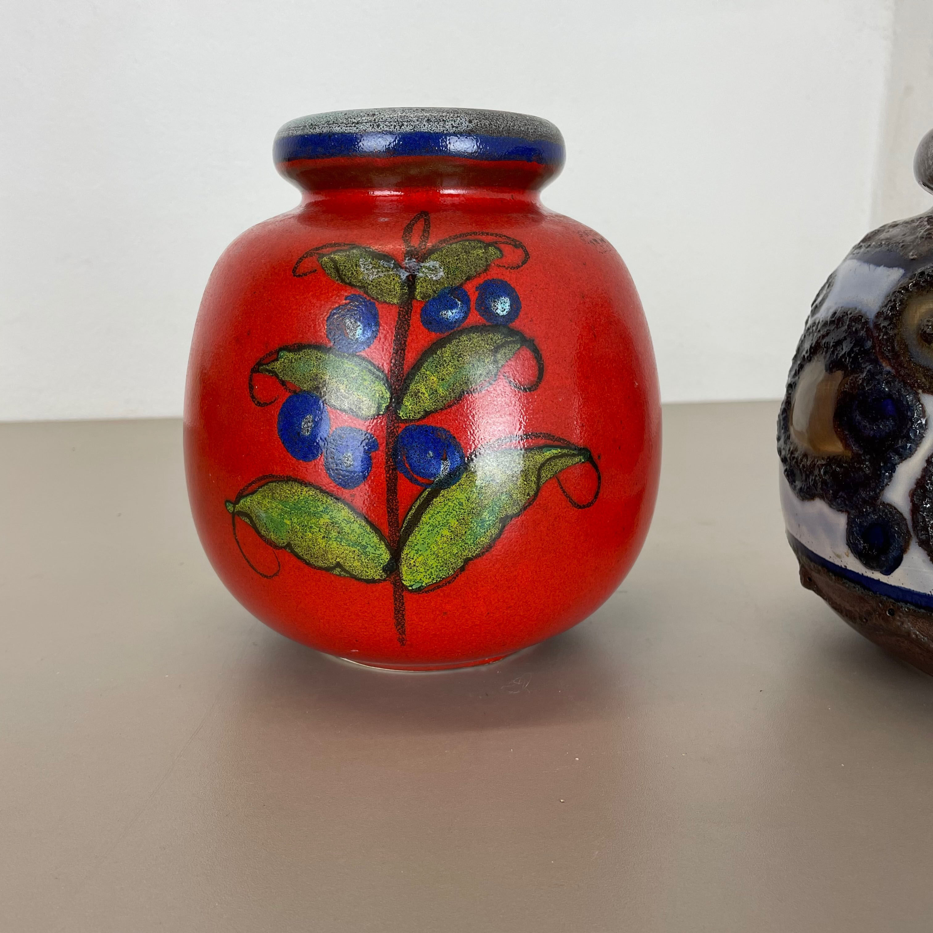 Set of Two Pottery Fat Lava Vases "Multi-Color" by Scheurich, Germany, 1970s