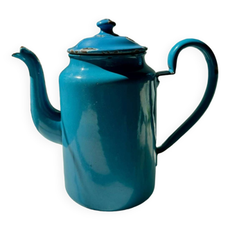 Cute little old indigo blue enameled coffee pot