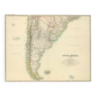 Antique Map of Argentina / South America circa 1869 Keith Johnston Royal Atlas Hand coloured map