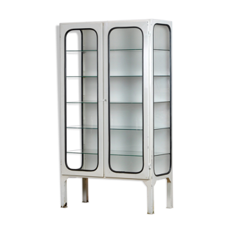 Armoire médicale vintage en verre et fer, années 1970