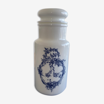 Apothecary pot in opaline, blue pattern