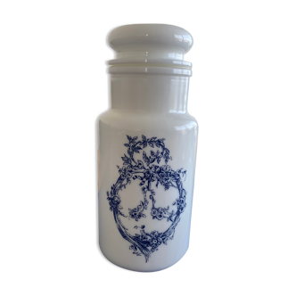 Apothecary pot in opaline, blue pattern